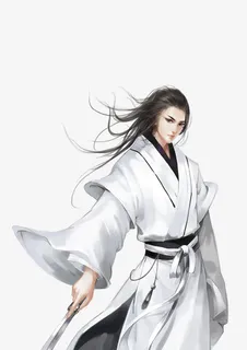 手绘神秘白色长褂男士古代免抠