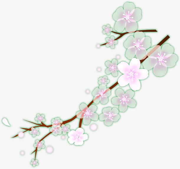 手绘春季粉绿色梅花免抠