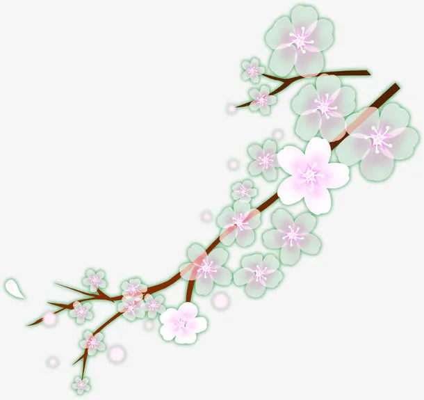手绘春季粉绿色梅花免抠