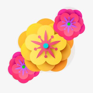 花朵大气简约立体剪纸元宵图案免抠