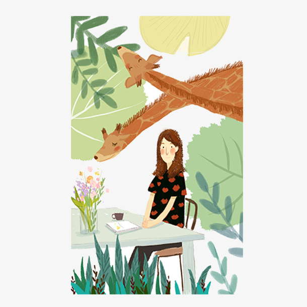 人物动物手绘森林png设计素材免抠