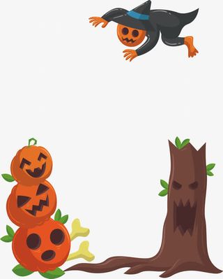 恐怖树桩南瓜边框免抠