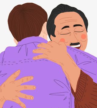 手绘父亲节插图拥抱爸爸插画免抠