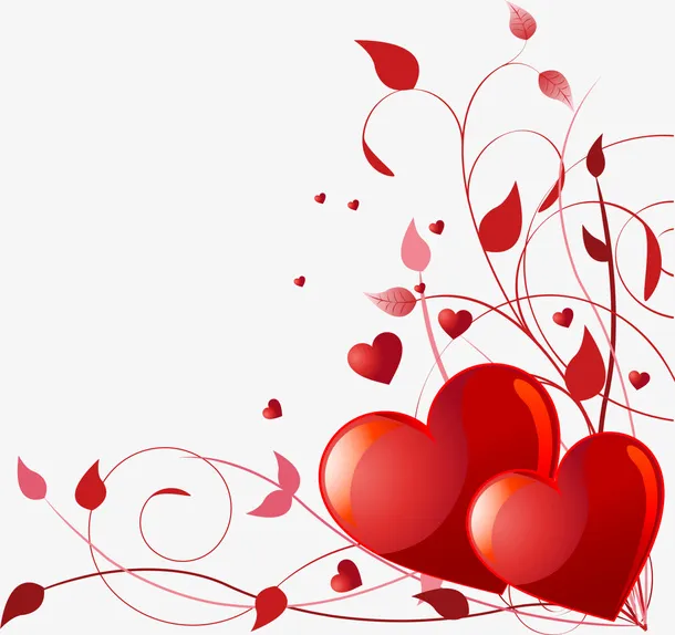 红色情人节爱心花藤免抠