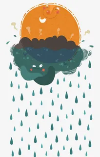 下雨 阴天 太阳 云  小清新免抠