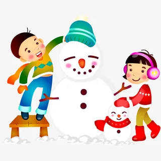 堆着雪人的小孩免抠