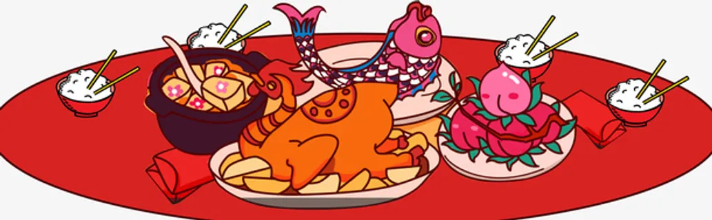 红色过年年夜饭免抠