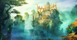 游戏场景人间仙境高清建筑烟雾免抠