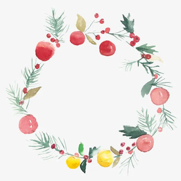 水彩圣诞节花环边框免抠
