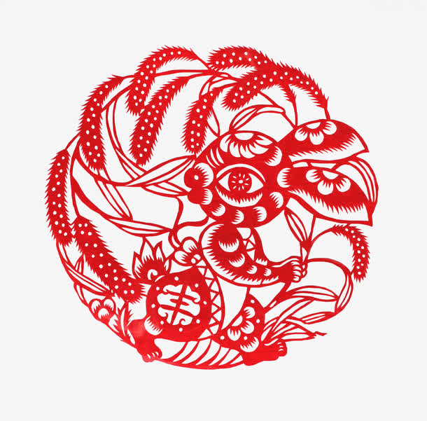玉兔麦子剪纸窗花免抠