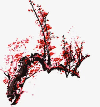 水墨冬天梅花端午节免抠