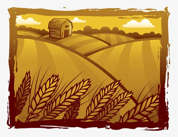 金色装饰农田插画免抠