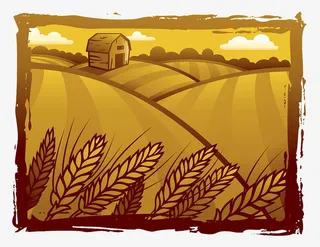 金色装饰农田插画免抠