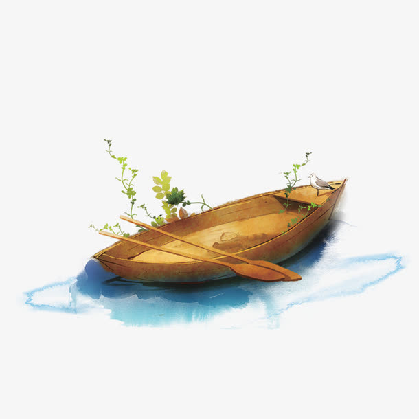 卡通油画小木船免抠