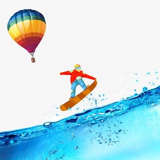 冲浪 海边 热气球 背景装饰图案