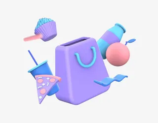 购物袋立体三维漂浮图示免抠