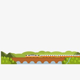 卡通火车经过大桥免抠