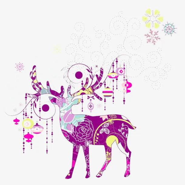 圣诞花纹鹿图片素材免抠