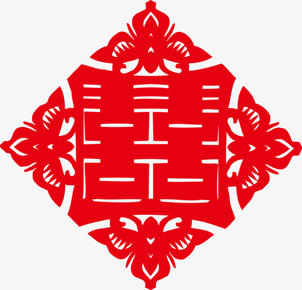 菱形双喜剪纸素材图免抠