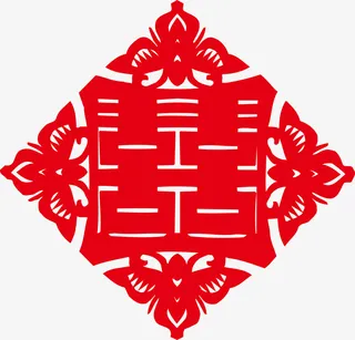 菱形双喜剪纸素材图免抠