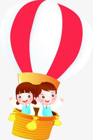 手绘卡通糖果色热气球免抠