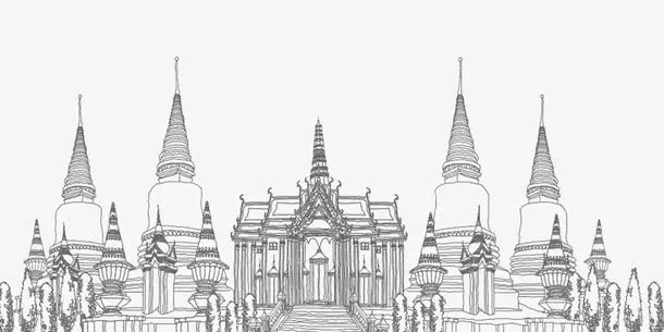 线描泰国寺庙免抠