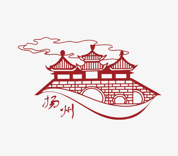 扬州红色五亭桥图案免抠
