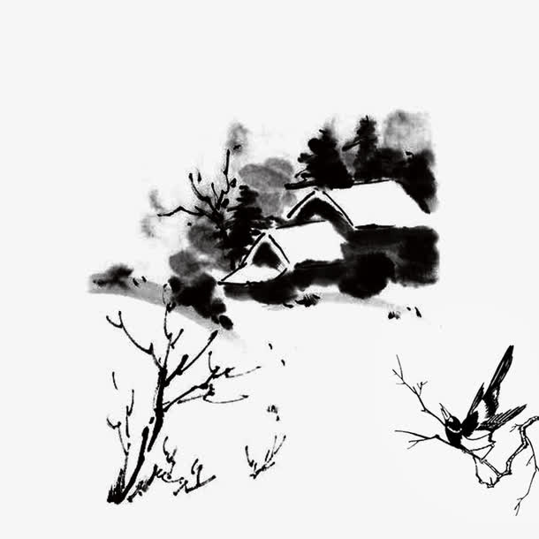 水墨冬天免抠