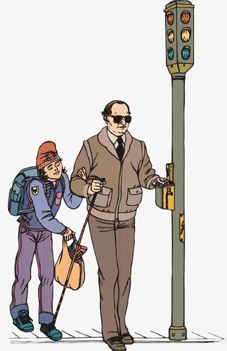 帮助盲人过马路免抠