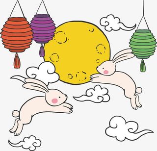 手绘祥云中秋玉兔免抠
