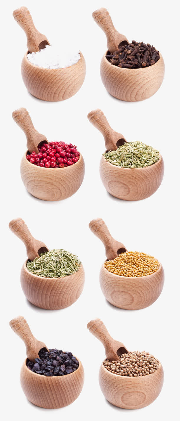 木碗装的调料香料免抠