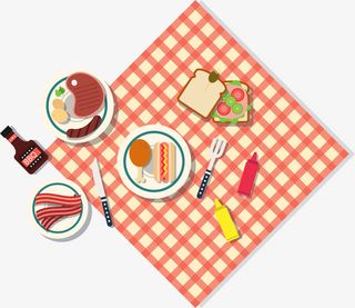 红色网格餐布美食免抠