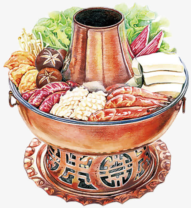 中国风传统饮食火锅手绘素材免抠