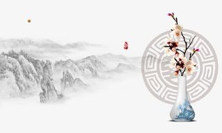 中国风水墨山水装饰免抠