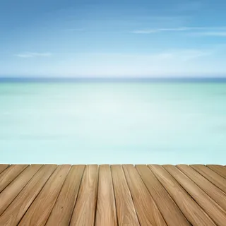 蔚蓝天空海洋木板展台背景高清