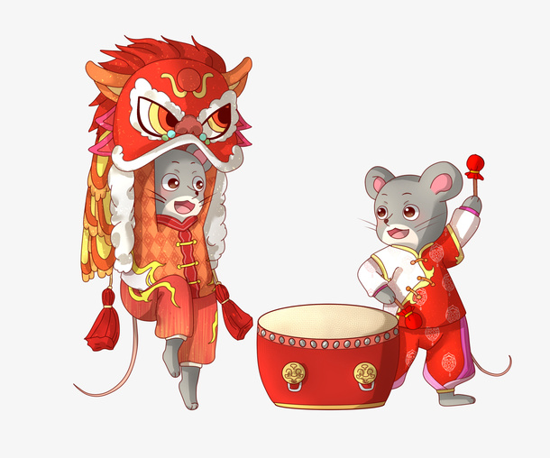 老鼠舞狮喜庆免抠