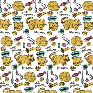 带有元素的手绘小猫图案矢量免抠