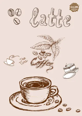 手绘咖啡海报设计背景模板高清