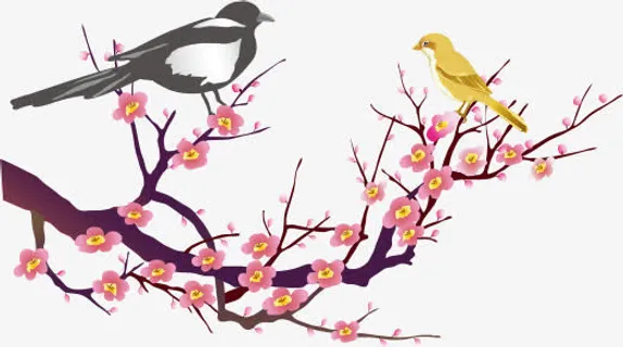 卡通树枝小鸟免抠