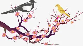 卡通树枝小鸟免抠