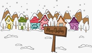 圣诞节雪地建筑免抠