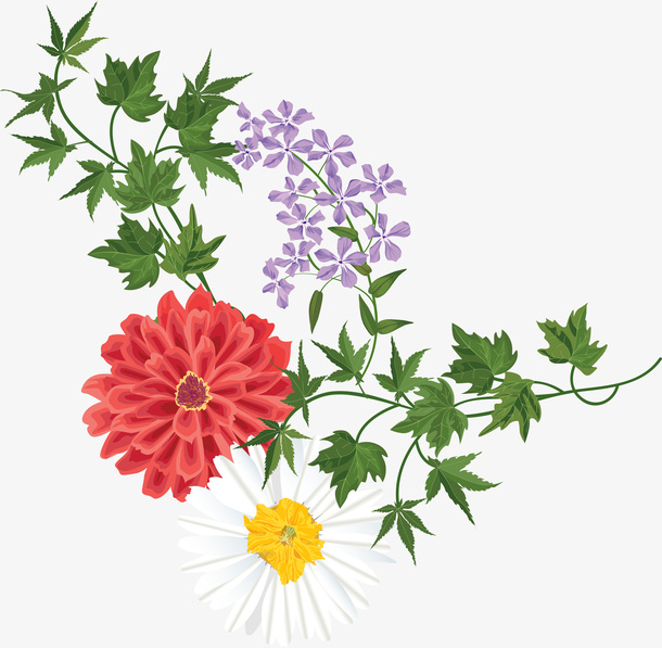 手绘盛开的花朵免抠