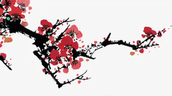 花枝红色梅花免抠