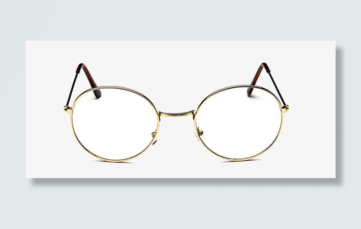 金色圆形金属边框眼镜免抠