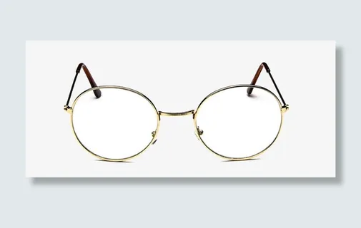 金色圆形金属边框眼镜免抠