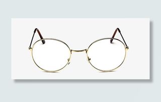 金色圆形金属边框眼镜免抠