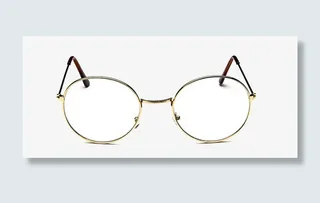 金色圆形金属边框眼镜免抠