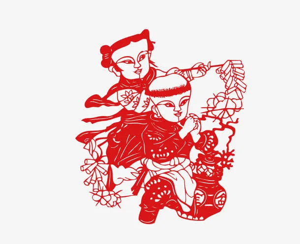 两个小孩放鞭炮标签免抠