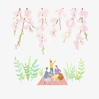 踏青郊游户外家庭野餐手绘卡通素免抠