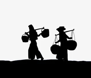 惠安挑担女孩剪影免抠